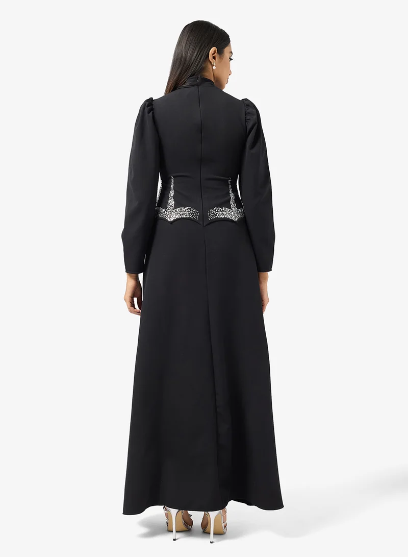 خزانة Mock Peplum Dress With Embellished Waist